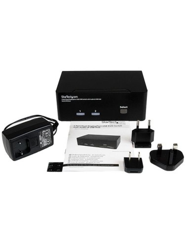 StarTech.com Conmutador Switch KVM - 2 puertos USB 2.0 - Audio Vídeo DisplayPort 2 Monitores