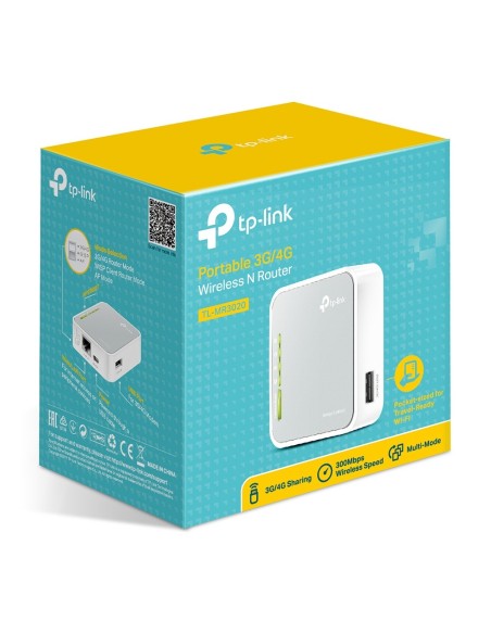 TP-Link TL-MR3020 router inalámbrico Ethernet rápido Banda única (2,4 GHz) 4G Plata, Blanco