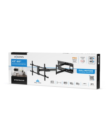 AISENS Soporte Pro Giratorio, Inclinable Y Nivelable Para Monitor tv 50kg De 43-80, Negro