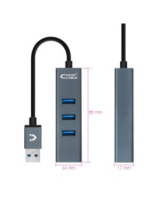 Nanocable USB 3.0 4xUSB3.0. USB-A M-USB 3.0 H, Gris, 10 cm 2