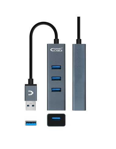 Nanocable USB 3.0 4xUSB3.0. USB-A M-USB 3.0 H, Gris, 10 cm