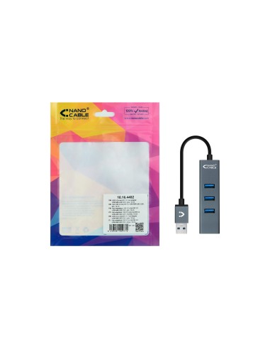 Nanocable USB 3.0 4xUSB3.0. USB-A M-USB 3.0 H, Gris, 10 cm