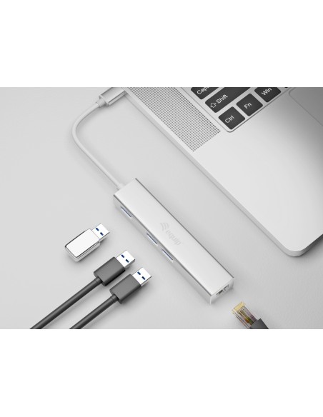 Equip Hub USB-C a USB 3.0 de 3 puertos con adaptador Gigabit