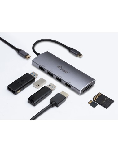 Equip Adaptador multifunción USB-C 7 en 1, HDMI, USB 3.0, TF MICRO SD, 60W USB PD