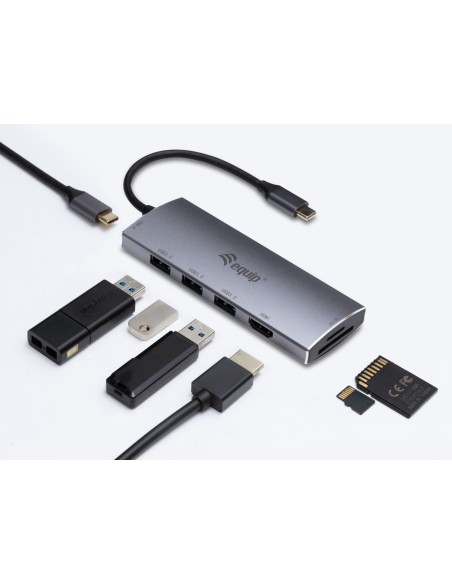 Equip Adaptador multifunción USB-C 7 en 1, HDMI, USB 3.0, TF MICRO SD, 60W USB PD