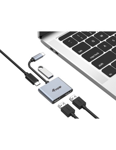 Equip Adaptador USB-C 4 en 1 Dual HDMI, USB 3.0, 100W USB PD