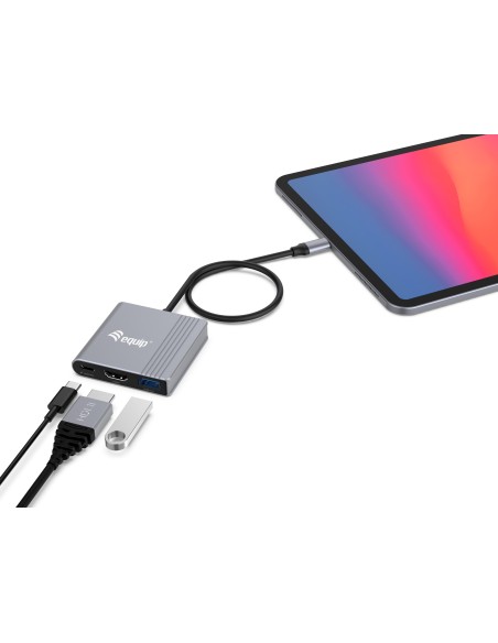 Equip Adaptador 3 en 1 USB-C a HDMI   USB-A   USB PD, 4K 60Hz, 100W USB PD