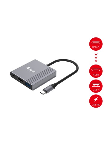 Equip Adaptador 3 en 1 USB-C a HDMI   USB-A   USB PD, 4K 60Hz, 100W USB PD