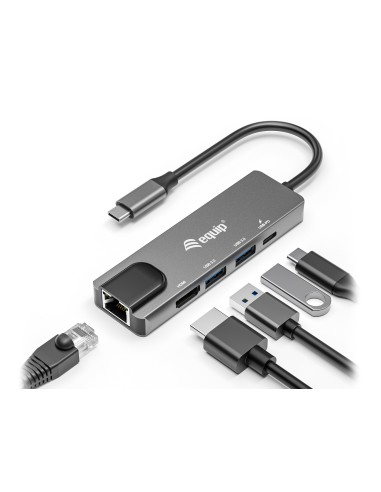 Equip Adaptador multifunción USB-C 5 en 1, HDMI , Gigabit LAN, USB 3.2 GEN1, 100W USB PD
