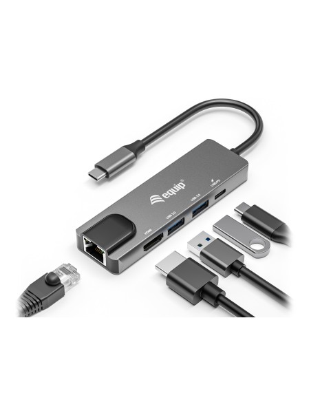 Equip Adaptador multifunción USB-C 5 en 1, HDMI , Gigabit LAN, USB 3.2 GEN1, 100W USB PD