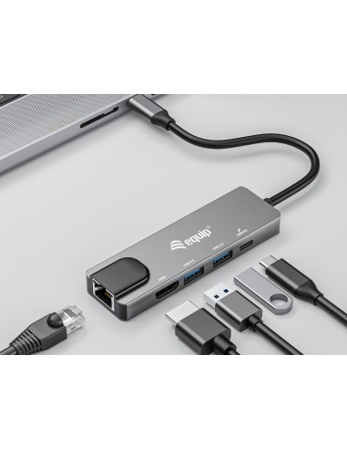 Equip Adaptador multifunción USB-C 5 en 1, HDMI , Gigabit LAN, USB 3.2 GEN1, 100W USB PD