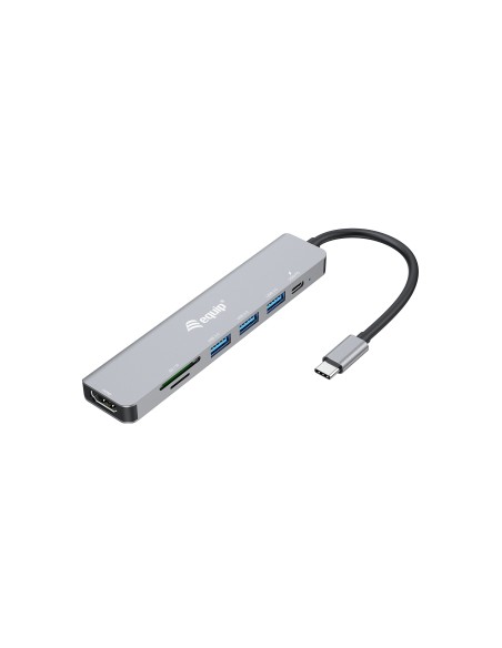 Equip 133494 Adaptador multifunción USB-C 7 en 1, HDMI 4K 60Hz, USB 3.2 Gen1 x 3 , TF MICRO SD, 100W USB PD