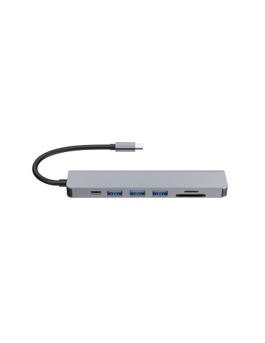 Equip 133494 Adaptador multifunción USB-C 7 en 1, HDMI 4K 60Hz, USB 3.2 Gen1 x 3 , TF MICRO SD, 100W USB PD