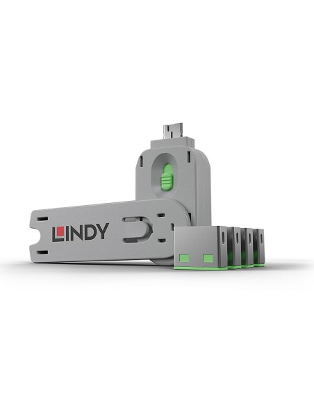 Lindy 40451 bloqueador de puerto Bloqueador de puerto + clave USB tipo A Verde Acrilonitrilo butadieno estireno (ABS) 5 pieza(s)