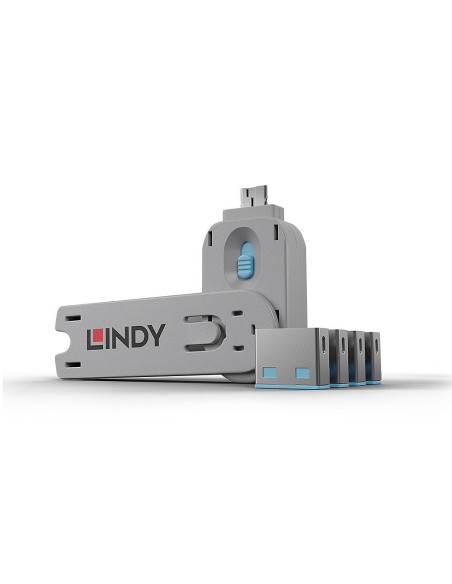 Lindy 40452 bloqueador de puerto Bloqueador de puerto + clave USB tipo A Azul Acrilonitrilo butadieno estireno (ABS) 5 pieza(s)