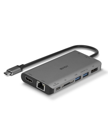 Lindy 43323 base para portátil y replicador de puertos Alámbrico USB 3.2 Gen 1 (3.1 Gen 1) Type-C Negro, Gris
