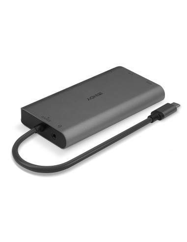 Lindy 43323 base para portátil y replicador de puertos Alámbrico USB 3.2 Gen 1 (3.1 Gen 1) Type-C Negro, Gris