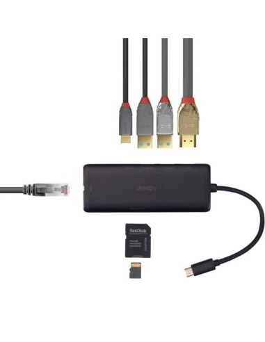 Lindy 43358 base para portátil y replicador de puertos Alámbrico USB 3.2 Gen 1 (3.1 Gen 1) Type-C Negro