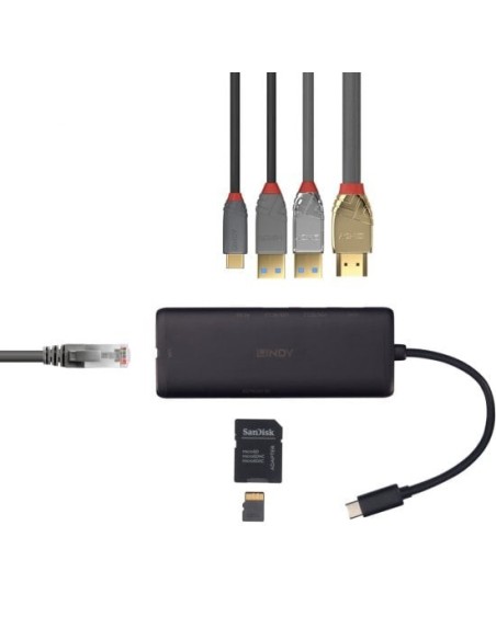 Lindy 43358 base para portátil y replicador de puertos Alámbrico USB 3.2 Gen 1 (3.1 Gen 1) Type-C Negro