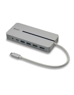 Lindy 43360 base para portátil y replicador de puertos Alámbrico USB 3.2 Gen 1 (3.1 Gen 1) Type-C Plata, Blanco