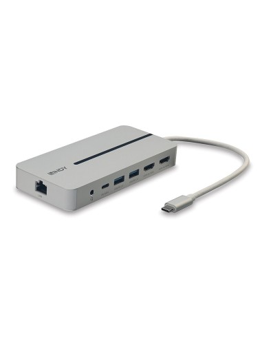 Lindy 43360 base para portátil y replicador de puertos Alámbrico USB 3.2 Gen 1 (3.1 Gen 1) Type-C Plata, Blanco