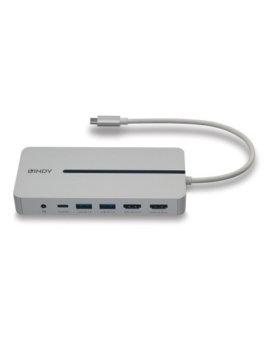 Lindy 43360 base para portátil y replicador de puertos Alámbrico USB 3.2 Gen 1 (3.1 Gen 1) Type-C Plata, Blanco