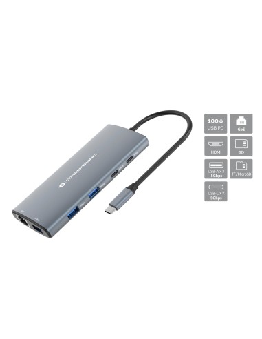 Conceptronic DONN06G base para portátil y replicador de puertos Alámbrico USB 3.2 Gen 1 (3.1 Gen 1) Type-C Gris