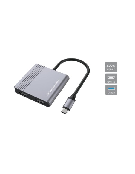 Conceptronic DONN13G base para portátil y replicador de puertos Alámbrico USB 3.2 Gen 1 (3.1 Gen 1) Type-C Gris