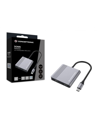 Conceptronic DONN13G base para portátil y replicador de puertos Alámbrico USB 3.2 Gen 1 (3.1 Gen 1) Type-C Gris