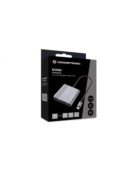 Conceptronic DONN13G base para portátil y replicador de puertos Alámbrico USB 3.2 Gen 1 (3.1 Gen 1) Type-C Gris