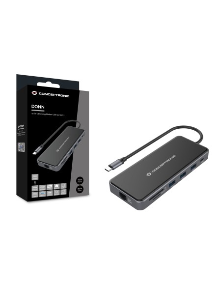 Conceptronic DONN15G base para portátil y replicador de puertos Alámbrico USB 3.2 Gen 1 (3.1 Gen 1) Type-C Gris