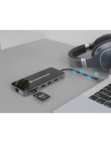 Conceptronic DONN15G base para portátil y replicador de puertos Alámbrico USB 3.2 Gen 1 (3.1 Gen 1) Type-C Gris