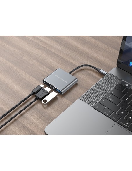 Conceptronic DONN18G base para portátil y replicador de puertos Alámbrico USB 3.2 Gen 1 (3.1 Gen 1) Type-C Gris