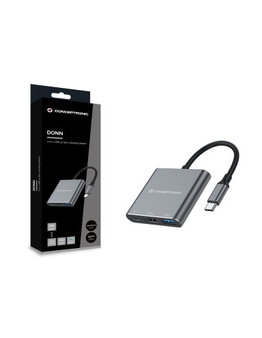 Conceptronic DONN18G base para portátil y replicador de puertos Alámbrico USB 3.2 Gen 1 (3.1 Gen 1) Type-C Gris