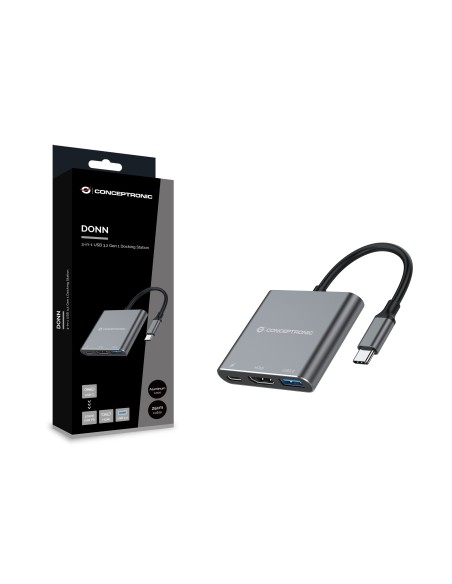 Conceptronic DONN18G base para portátil y replicador de puertos Alámbrico USB 3.2 Gen 1 (3.1 Gen 1) Type-C Gris
