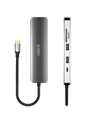 Urban Factory MHC45UF base para portátil y replicador de puertos Alámbrico USB 3.2 Gen 1 (3.1 Gen 1) Type-C Gris