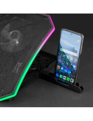 Mars Gaming MNBC6, Base Refrigeradora + Stand XL 19'' ARGB, 3 Ventiladores, Soporte para Móvil