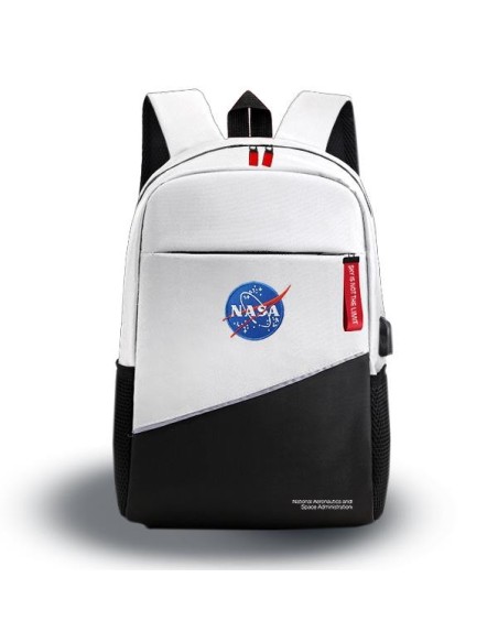 NASA BAG05-W mochila City backpack Negro, Blanco Oxford