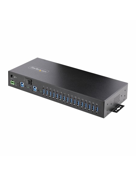 StarTech.com Hub Ladrón Industrial de Metal USB 3.0 5Gbps de 16 Puertos - de Montaje - Alimentación por Bloque de Terminales -