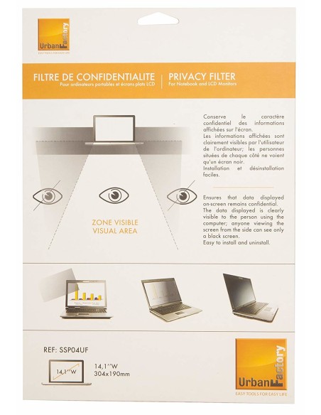 Urban Factory SSP04UF filtro para monitor 35,8 cm (14.1") Portátil Filtro de privacidad para pantallas sin marco