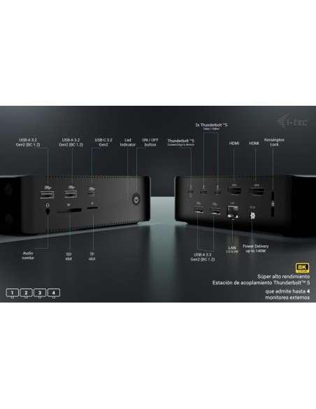 i-tec Thunderbolt5 Quattro Display Docking Station, 5x USB, 2.5 GLAN + Power Delivery 140W