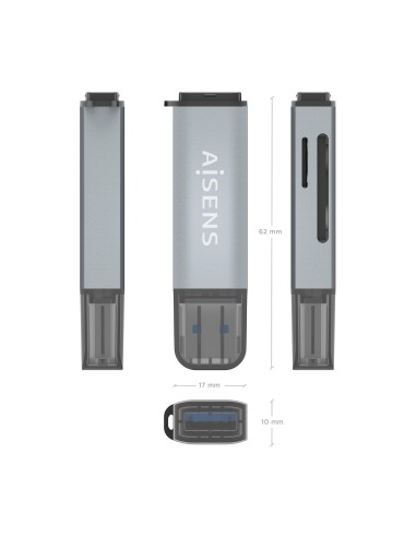 AISENS Lector De Tarjetas SD, Micro SD, MMC, Rs-MMC, MMC Micro, USB-A, Gris