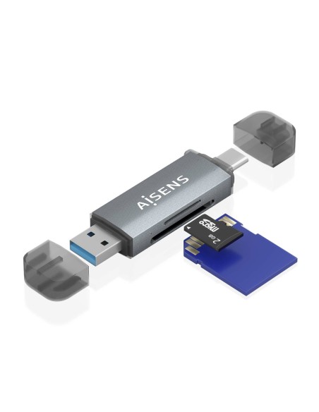 AISENS Lector de Tarjetas SD, Micro SD, MMC, RS-MMC, MMC Micro, USB-A y USB-C, Gris