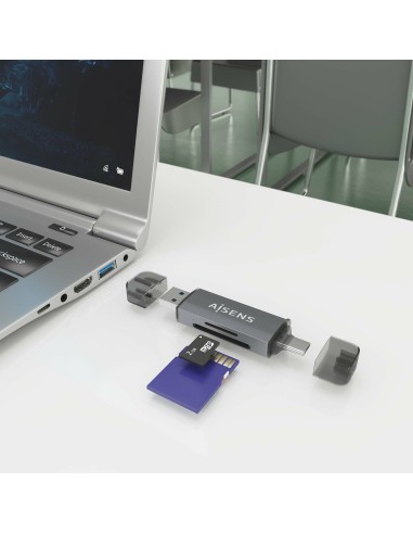 AISENS Lector de Tarjetas SD, Micro SD, MMC, RS-MMC, MMC Micro, USB-A y USB-C, Gris