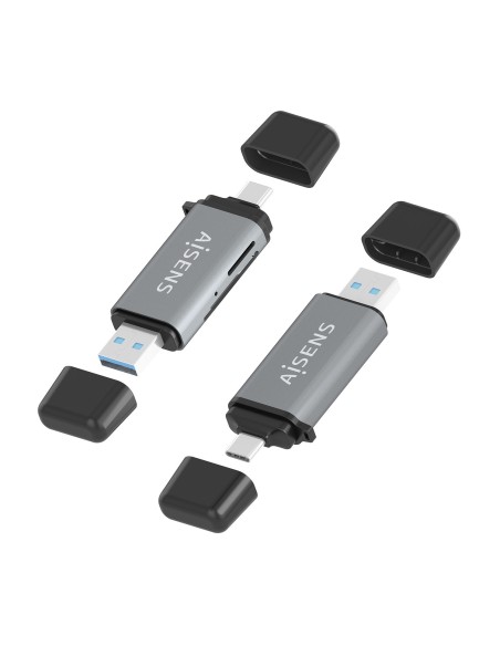 AISENS Lector De Tarjetas SD, Micro SD, MMC, Rs-MMC, MMC Micro, USB-A y USB-C, Gris