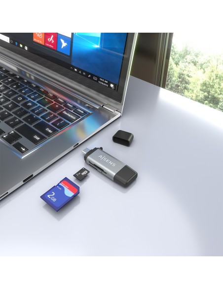 AISENS Lector De Tarjetas SD, Micro SD, MMC, Rs-MMC, MMC Micro, USB-A y USB-C, Gris