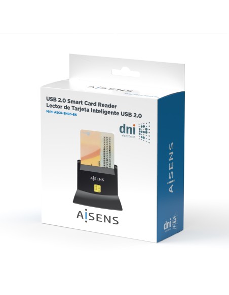 AISENS Lector de Tarjeta Inteligente DNI, Negro
