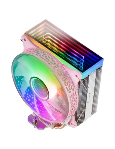 Mars Gaming MCPU-VR Rosa, Disipador CPU, Doble Espejo Infinito ARGB, 4 Heatpipes HCT, TDP 180W, Ventilador Ultra-silencioso PWM