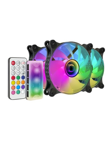 Mars Gaming MF-3DKIT Negro, Kit 3 Ventiladores ARGB 360° 12cm, Espejo Infinito 3D, Sistema Anti-vibraciones, Controlador ARGB,