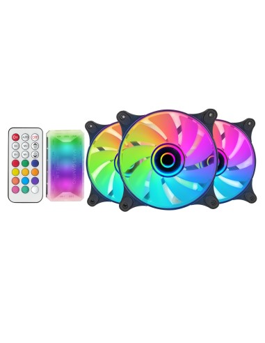 Mars Gaming MF-3DKIT Negro, Kit 3 Ventiladores ARGB 360° 12cm, Espejo Infinito 3D, Sistema Anti-vibraciones, Controlador ARGB,
